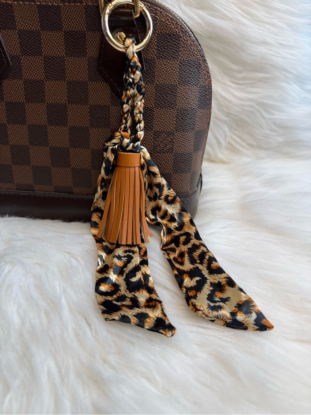 Brown Tassel Leopard scarf bag charm keychain